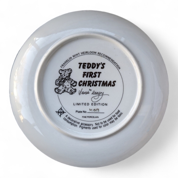 Vtg Franklin Mint Heirloom Teddy's First Christmas Limited Ed. Collectors Plate - Picture 2 of 6